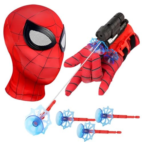 Spider Launcher Handschuh mit Kinder Maske,Handgelenk Spielzeug Set,Spielzeug Held Launcher für Cosplay,Handschuh Lustiges Lernspielzeug,Kinder Geschenk