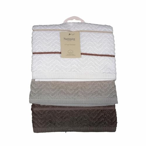 Nutmeg Grey Chevron Terry Tea Towel, Pack of 3