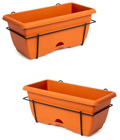 PracticDomus Jardinera Rectangular para Balcón con Plato Integrado y Sistema de Drenaje (Terracota, 2X 40 cm Soporte)