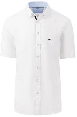 FYNCH-HATTON Herren Halbarm-Leinenhemd mit Button-Down-Kragen, White, L