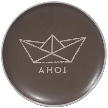 Seaside No.64 - Stoviglie marine in gres porcellanato – Serie Mix & Match da abbinare – motivi nautici, colori caldi – accessori da cucina in ceramica, articolo regalo (piatto Ø 26 cm, barca di carta