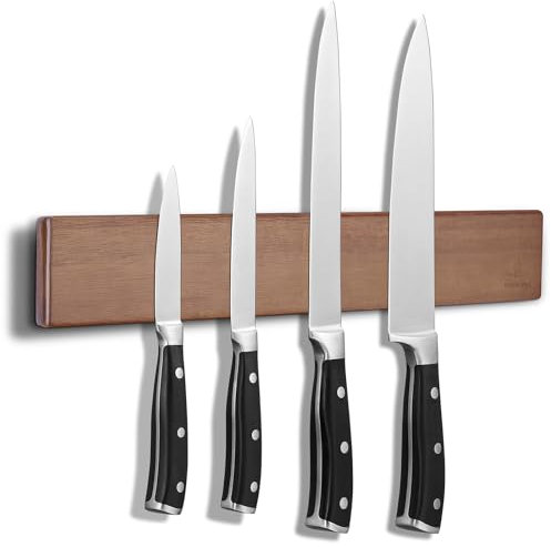 ENOKING Iman Cuchillos de Cocina, 40cm Soporte Cuchillos Cocina con Imán Extra Fuerte, Barra Magnética para Cuchillos Madera de Acacia, Porta Cuchillos Cocina Magnético y Colgante