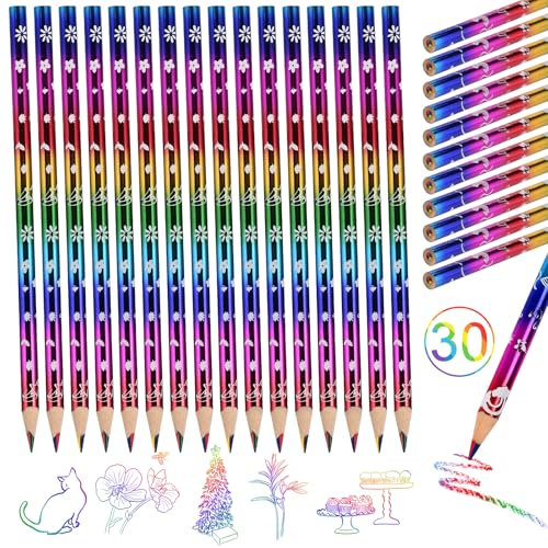 Goldge Einschulung Mädchen Schultüte Füllung – 4-in-1 Regenbogen Buntstifte Kinder, 30 Stück Farbstifte zum Zeichnen, Basteln, Mitgebsel & Schulanfang Geschenk
