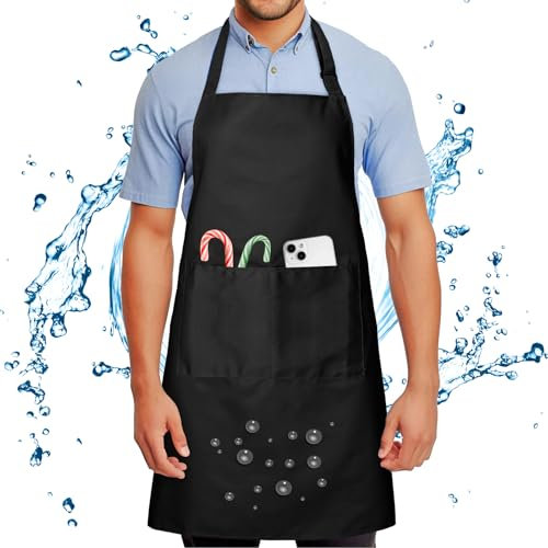 FunChaos Wasserdicht Schürze mit 2 Tasche Verstellbare Kochschürze für Männer Damen Kein Waschen Verhindert Ölstaubflecken Küchenschürze für Kochen BBQ Hundepflege Gartenarbeit Backen Malerei Schwarz