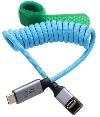 HangTon Cable de vídeo de alimentación de datos USB Tipo C 20Gbps 100W 4K60 para SSD T7 BMPCC 4K 6K Go Pro ZCAM R5C R6II A7C FX3 Camera iPhone15 Phone Laptop HD Monitor en ángulo recto 30 cm