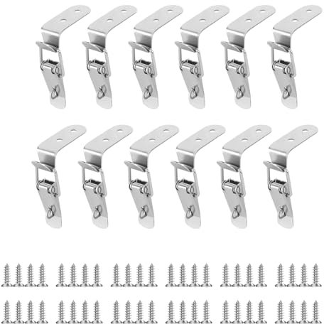 12 Pieces Toggle Latch 90 Degree Stainless Steel Spring Loaded Draw Toggle Latch Clamp Clips Hasp Latch Lock Bolt for Suitcases Tool Boxes Drawers Cupboards Musical Instrument Cases