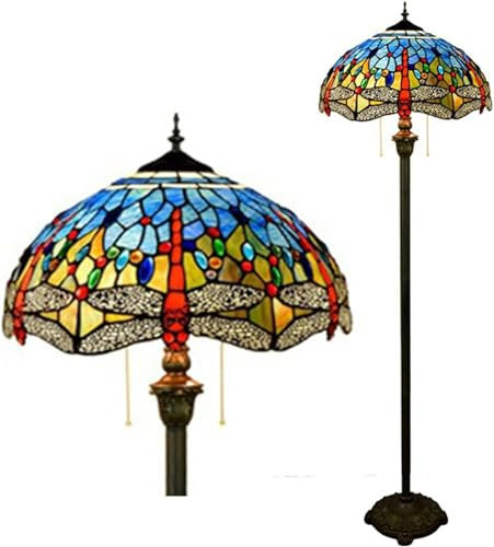 Tiffany Floor Lamp Stained Glass Standing Reading Light 16X16X64 Inch Traditional Art Nouveau Style Rose Tulip Wisteria Dragonfly Cherry Blossom Lamp Antique Pole Corner Lamp,Wisteria