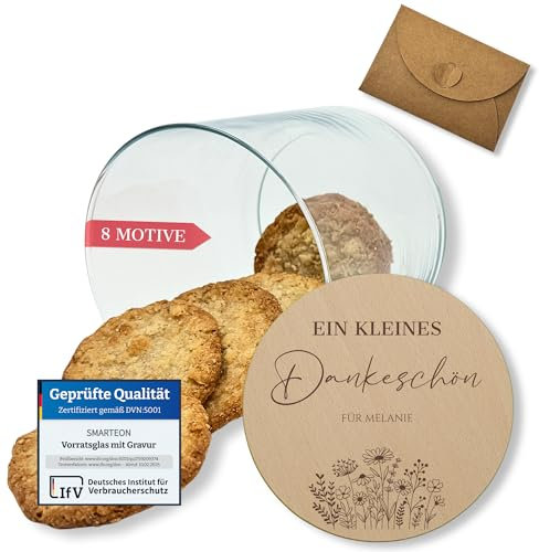 Vorratsgläser mit Deckel personalisiert mit Gravur, kleine Geschenke, Keksdose personalisiert, Dankeschön Geschenke, Holzdeckel mit Gravur, Personalisierte Geschenke, Danke Geschenk (Design 6, 530ml)