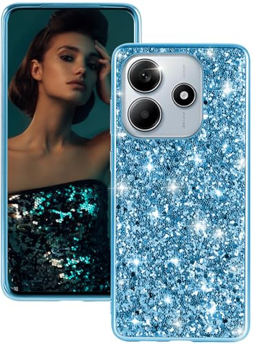 Fiyer Redmi Note 14 Handyhülle, Glitzer Bling Sparkle Case - Dünne Leichte Ganzkörper Stoßfest Anti-Kratzer Schutzhülle für Xiaomi 5G (Blau)