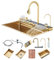Harnart Gold Kitchen Kit Stainless Steel 304 75x46CM, Kitchen Flume with Pull-Out Tap Large Single Sink Integrated Digital Display Tap Kit, Sinks Accessories