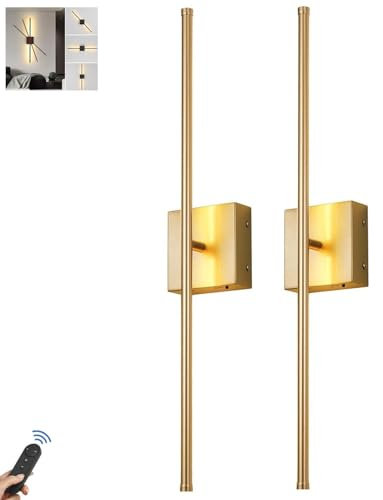 PENTWAN Lampada da parete a batteria con telecomando interno, LED Applique da Parete Batteria Interno, Lampada da Parete Senza Fili Ricaricabile USB, Rotazione 350°,3 Temperature di Colore(Gold)