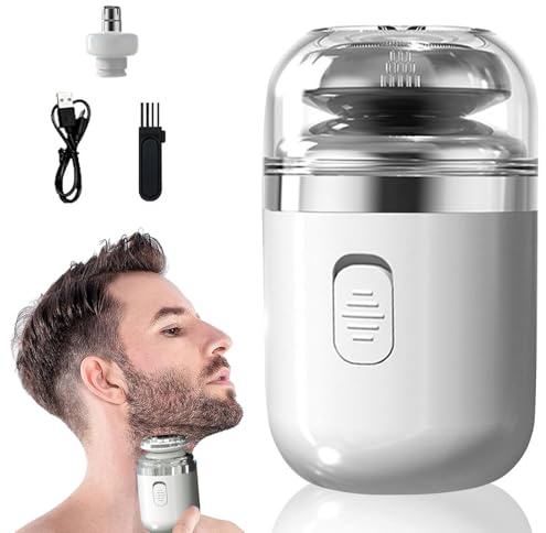 Mini Rasierer Herren, 2 In 1 Tragbarer Elektrischer Mini-rasierer Mini Shaver Rasierer Herren Elektrisch Kapsel Rasierer USB Waschbarer Reise-Nass-Trockenrasierer für Herren Damen (Weiß)