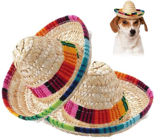 PIDUDU 2pcs Pet Straw Hat,Mini Pet Mexican Sombrero Cap, Dog Sun hat with Adjustable Chin Strap, Pet Supplies Cute Costume for Small Dogs and Cats