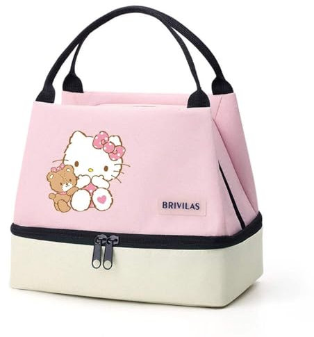 Hemasa Hello Kitty Insulated Lunch Bag, Portable Lunch Box Storage Bag, Foldable Insulated Cooler Handbag for Office School Picnic A