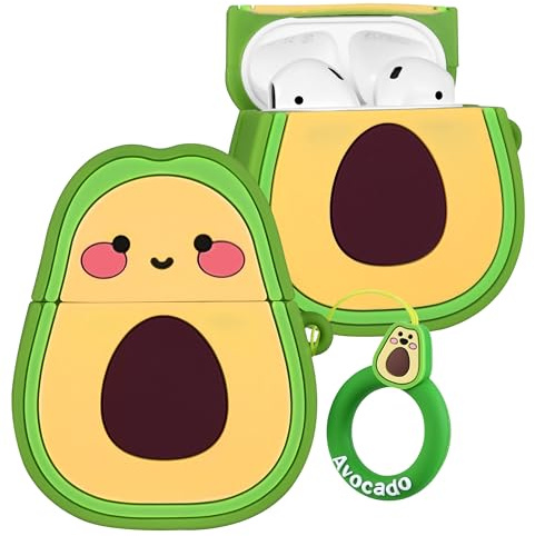 Boaretiu Schutzhülle für AirPods 2/1 – niedliche Kawaii-Avocado mit Schlüsselanhänger für AirPods, lustig, 3D, weiches Silikon, lustig, cool für Mädchen, Frauen, Teenager, Jungen, für Airpods 2. und 1