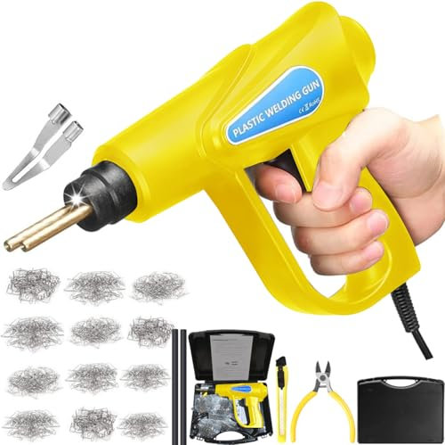 160W Kunststoff Schweißgerät Auto Stoßstange Reparaturset 800PCS 6 Arten Klammern,Hot Hefter KunststoffSchweißer Reparatur Set,Kunststoff Schweiß Reparatur,Flach/Außenecke/Innenecke(Gelb)