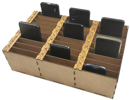 HobbyHold Boîte de rangement pour téléphone portable avec 30 compartiments numérotés - Support de téléphone portable en bois pour salles de classe, formations et séminaires - Boîte de rangement pour