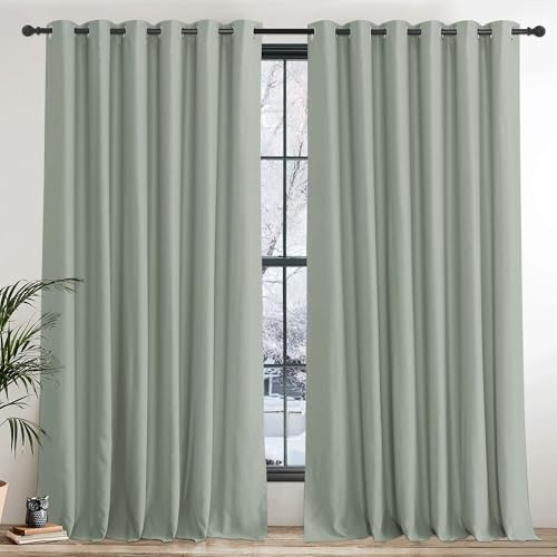 PONY DANCE Blackout Eyelet Curtains, Sage Green, 2 Panels, 80 x 108 Inch | Thermal Insulated 108 Inch Drop Extra Wide Long Curtains for Living Room, Room Darkening, Energy Saving, Super Soft Drapes