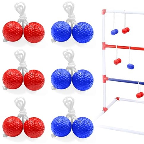 yuejuhe 6 Paia Bolas Ladder Toss di Ricambio, Set Palline Ladder Golf con Corda, Gioco di Lancio Indoor e Outdoor (Blu Scuro,Rosso)
