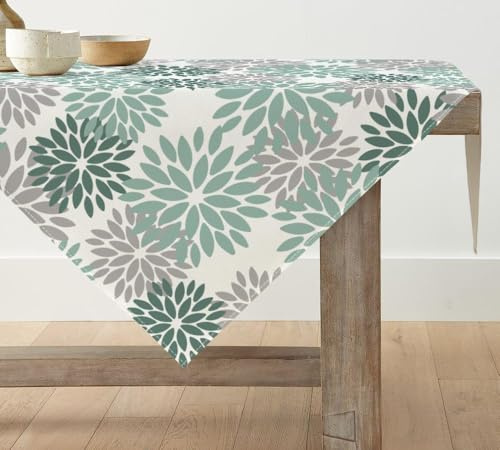 Artoid Mode Blumen Wasser Grün Dahlien Frühling Tischwäsche, Saisonnal Sommer Küche Tisch Dekoration Drinnen Urlaub Party Dekor 100x100 cm