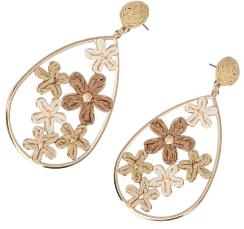Mikovivi Hohle Raffia-Blumenohrringe für Frauen, Große Hohle Blumen Tropfenohrringe Stilvolle Sommer Tropenstrand Schmuckgeschenke