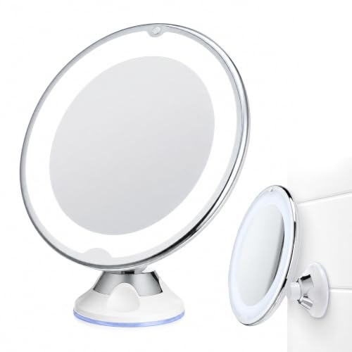 MUCKLILY Vergrößerungsspiegel mit Saugnapf und Licht, 7X Kosmetikspiegel zum Kleben, Schminkspiegel für Bad, Make-up, Rasur und Reisen