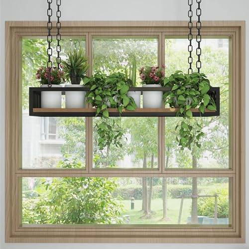 Deckenaufhängung Bar Einheit Pflanzen Blumen Stand Lagerregal Decke Hängeregal Für Bar Keller Restaurants Küchen Garage Halter Holz Und Eisen Schwimmende Regale Mit Geländer, Black, 100x25x15cm