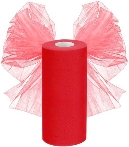 Tüllstoff Tüll Rolle 30cmx92,5M, Tüllband Hochzeitsdeko Tüll Meterware Organza Stoff für DIY Crafts Pom Handwerk Bögen Party Dekoration, Rot