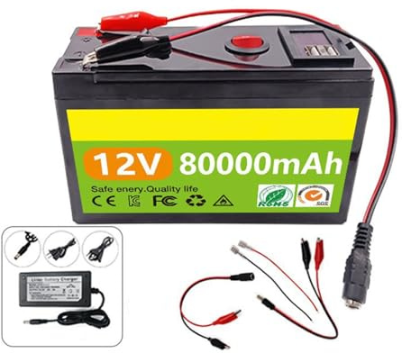 Batterie Lithium-Ion 12V 80Ah 3S6P pour Véhicules Électriques 50W-150W Pulvérisateurs Moteurs Avec BMS 30A Et Chargeur 12V 80Ah