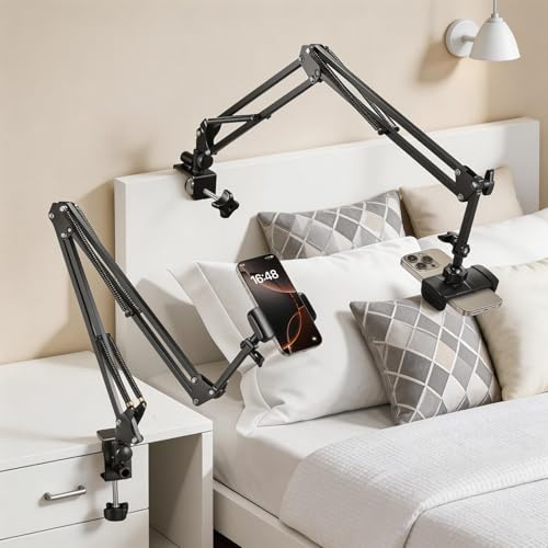 Dcceeo Handy Halterung Gelenkarm, Handyhalterung Bett mit Flexibler Verstellbarer Arm und Drahtklemme Stabilem Handy Gelenkarm Halterung für Bett Tisch, Kompatibel mit 4-7 Zoll Smartphone