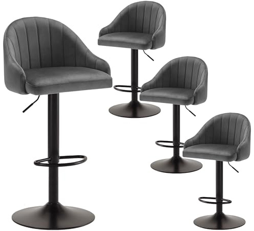 YOUDENOVA Barhocker 4er Set Höhenverstellbar, Drehbarer Barstuhl mit Rückenlehne und Fußstütze, Stilvoll Gepolsterter Tresenhocker für Küche, Hausbar oder Bartisch, Dunkelgrau