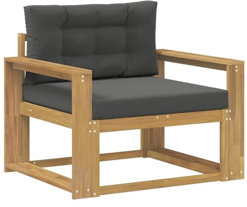 vidaXL Outdoor Mittelsofa Polyester Weiß, Akazienholz Outdoor Mittelsofa, wetterfestes Patiositzmöbel, modernes Möbel für Gartenlounge und Balkon