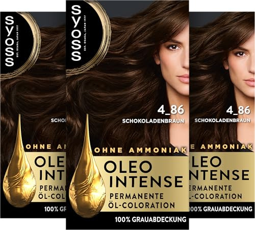 Syoss Oleo Intense Öl-Coloration 4-86 Schokoladenbraun (130 ml), Haarfarbe | Dauerhafte Haarfarbe mit pflegendem Öl schützt vor Haarschäden, für 100% Grauabdeckung, Coloration ohne Ammoniak