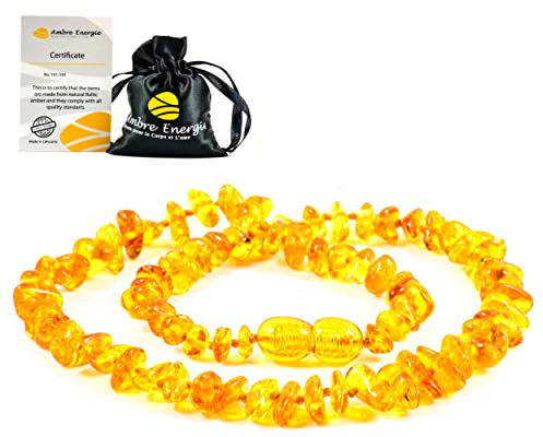AmberJewellery Bernsteinkette, Höchste Qualität Zertifiziert Authentische Baltischen Bernstein Halskette/Größe 32-33 cm 100 Tage Geld-Zurück-Garantie! (UNPOLIERT) (Cognac)