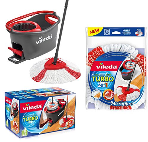 Vileda Turbo EasyWring & Clean - Set completo di mocio con secchio e centrifuga + testa di ricambio Turbo