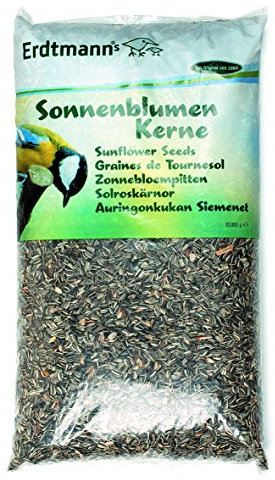 Erdtmanns Sonnenblumenkerne 10 kg – energiereiches Wildvogelfutter mit hohem Fettgehalt – Klassiker für ganzjährige Fütterung – geeignet für Meisen, Zeisige, Sperlinge, Spechte & mehr