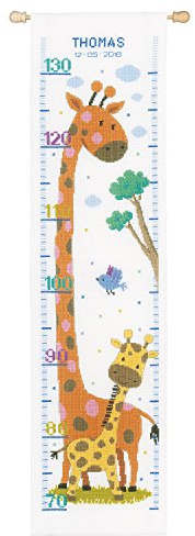 VERVACO Gezählter Kreuzstich Stickpackungen Höhendiagramm Kinder Giraffe Wanddekoration Handarbeit Set für Erwachsene Kreatives Handwerk ca. 18 x 70 cm Kreuzstichbilder Set Hausdeko