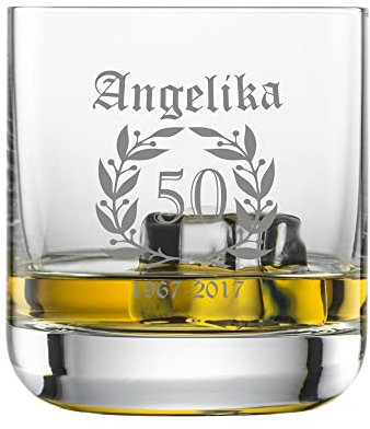 laser-diele Whiskyglas mit Name - Geschenkidee zum Geburtstag – Personalisiertes Whiskyglas mit Gravur – Geschenk für Männer und Frauen – Lorbeerkranz