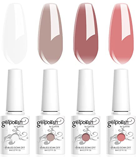 Vishine smalto gel semipermanente, 4 colori, trasparente, bianco latte, smalto naturale nudo, rosa, gel di cristallo, asciugatura con UV/LED, 8 ml