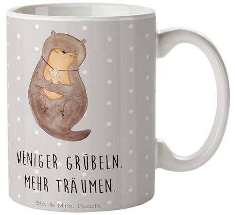 Mr. & Mrs. Panda Tasse Otter Muschel - Geschenk, Fischotter, Tagträumen, Tasse Sprüche, Büro, Kaffeetassen, Medaillon, niedlich, träumen, Seeotter,