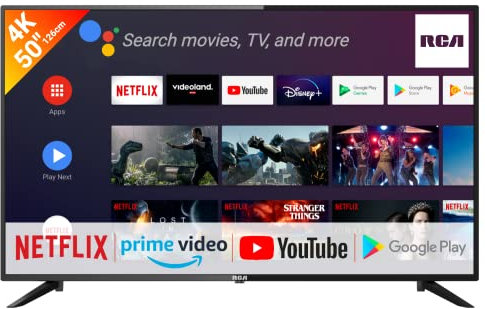 RCA RS50U2 Smart TV 50 pollici (127 cm) Android TV 4K con Dolby, DHR, Google Assistant, Netflix, Chromecast, Prime Video, Google Play Store, Disney+, BT remote, Wifi, Triple Tuner (DVB-C/T2/S2)