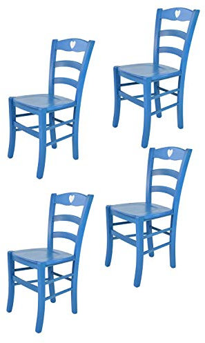 t m c s Tommychairs - 4er Set Stühle Cuore für Küche und Esszimmer, Robuste Struktur aus Buchenholz, in Anilinfarbe Blau lackiert und Sitzfläche aus Holz