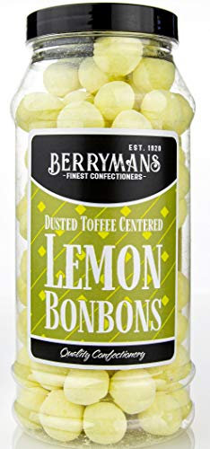 Original Dusted Toffee Centered Lemon BonBons Retro Sweets Gift Jar By Berrymans Sweet Shop (Bon Bons) - Classic Sweets, Traditional Taste.