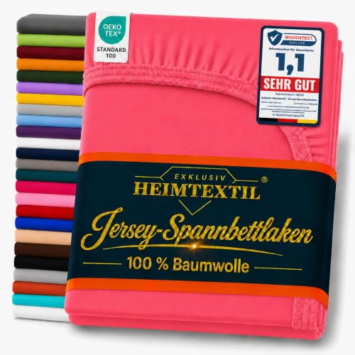 EXKLUSIV HEIMTEXTIL Jersey Spannbettlaken Premium 200 x 220 cm Pink | 100% Baumwolle - 140 gsm - Oeko - Tex Zertifiziert - Steghöhe 40 cm - geeignet für Matratzenhöhe 35 cm
