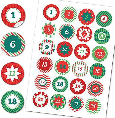 Little Fairy Tales Adventskalender Zahlen Aufkleber - 24 Sticker - 4cm Durchmesser - Zum basteln zu Weihnachten (Motiv 1)