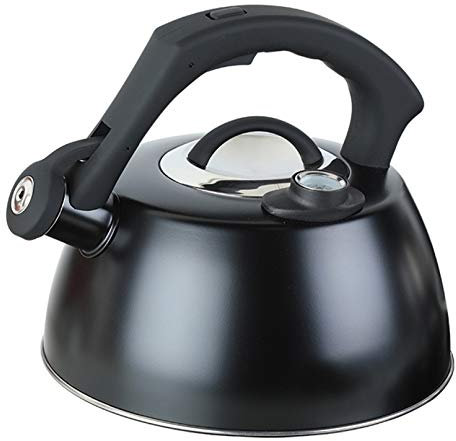 Ommda Pfeifender Wasserkocher Edelstahl Wasserkessel Induktion Temperaturanzeige 2.5 Liter Schwarz Moderne Teekessel für alle Kochplatten