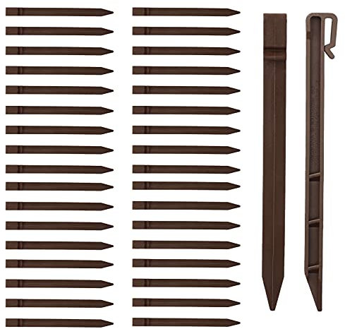 XFLOFE Lot de 50 piquets de Bordure de Paysage, 10 piquets épais d'ancrage de Bordure de Paysage, Pointes d'ancrage en Plastique pour Bordure, Planche de terrasse et Jardin (Marron)
