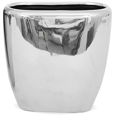 matches21 Topf Übertopf Blumentopf Pflanztopf Pflanzgefäß eckig abgerundet oval glänzend Keramik Silber 15,5x8x15 cm