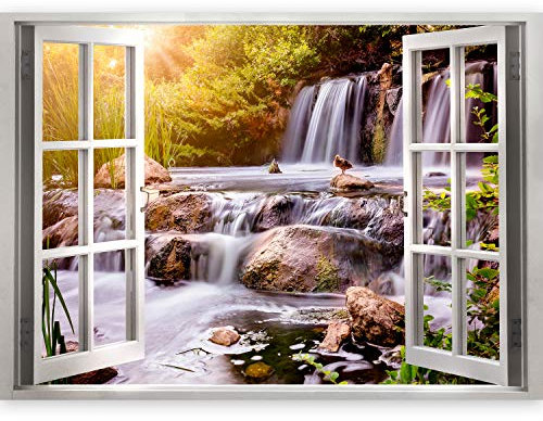 Murando 3D Wall Illusion 140x100 cm Wallpaper Mural - Photo Print Window View Optical Illusion Design Art Print Decoration Poster - Waterfall Forest Landscape Nature River c-C-0135-c-a