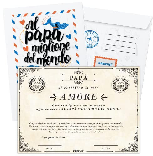 Idee Regalo Festa del Papà Originale – Pergamena al Papà Migliore del Mondo – Idee Regali Divertenti – Gadget Compleanno Originali per Lui